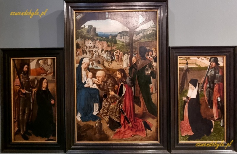 20251206_134657-ink Geertgen tot Sint Jans, Olt&aacute;ř s Klaněn&iacute;m m&aacute;gů (środek), sv. Bavo a don&aacute;tor (po prawej), sv. Hadri&aacute;n s don&aacute;torovou ženou. Galeria Obraz&oacute;w Praskiego Zamku. 