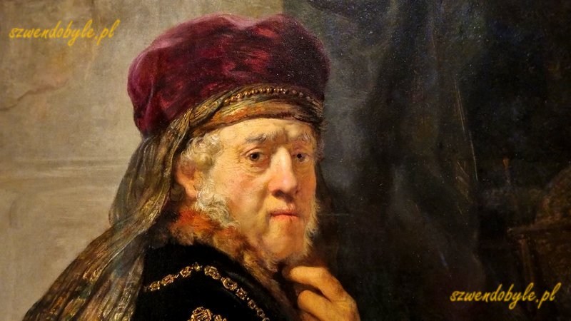 Czechy,Praga. Pałac Schwarzenberg&oacute;w. Obraz Rembrandta "Uczony w swoim gabinecie". Zbliżenie głowy uczonego. 20251226_140222-ink