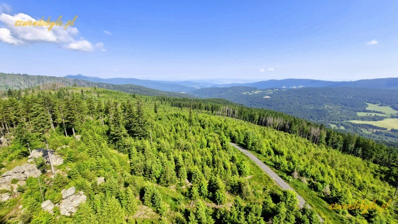 Park Narodowy Szumawa, CZ. Widok z wieży widokowej na górze Szpiczak. 20250619_094459-ink