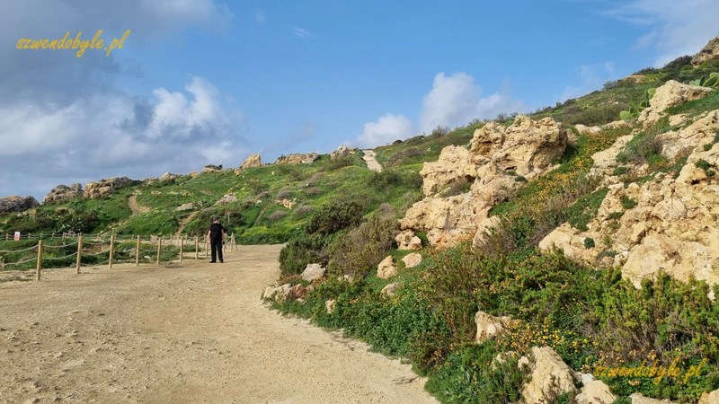 Malta, wyspa Gozo. Droga szutrowa rozpoczynająca szlak na klify. 20250303_084305-ink