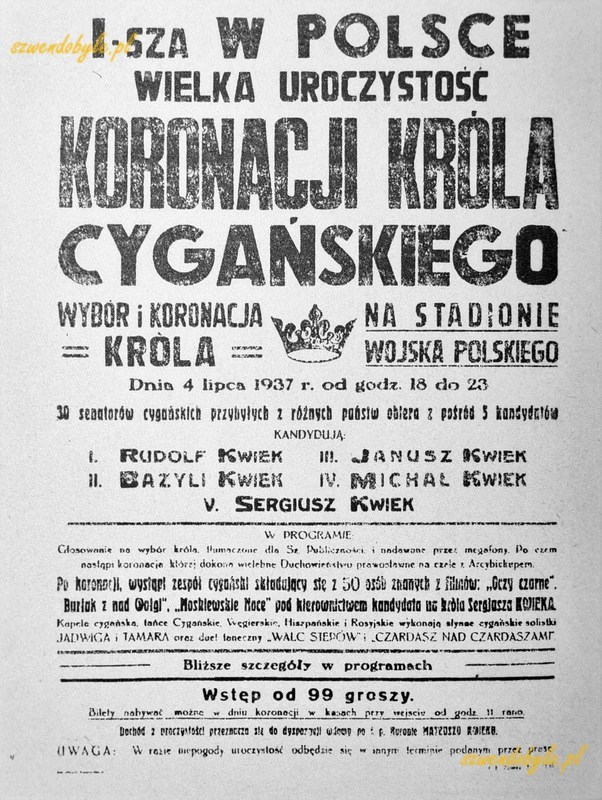 Muzeum Entograficzne w Tarnowie. Plakat z roku 1937 zapraszający na "Pierwszą w Polsce uroczystość koronacji Króla Cygańskiego".