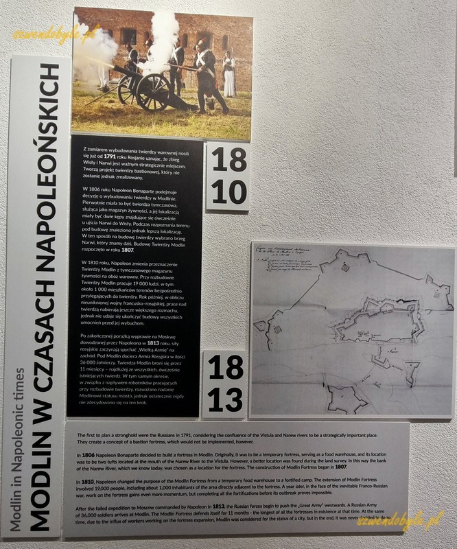 Tablica informacyjna "Modlin w czasach napoleońskich" w ramach wystawy w Centrum Edukacji Historycznej Prochownia 197.