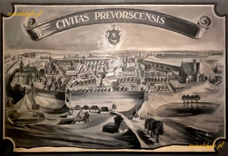 Przeworsk, rycina prezentująca panoramę Przeworska. U góry napis po łacinie "CIVITAS PREVORSCESIS". 20240412_123604-ink