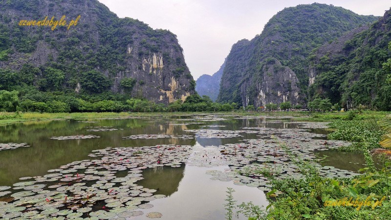 Tam Coc, Vietnam. Spokojna rzeka Ngo Dong bez łodzi. 20251111_150439-ink